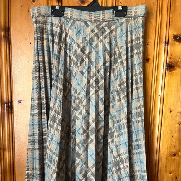 Vintage Plaid Pleated Midi Skirt Academia Sandy Grease Preppy Gray Wool Size 12 - Picture 2 of 8